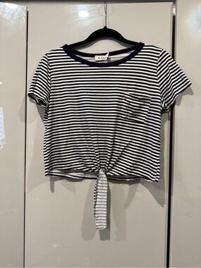 Ada Navy & White Striped Tie-Front Crop Top